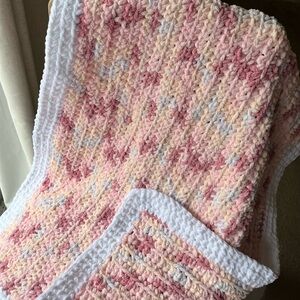 Handmade Pink and White Knitted Blanket